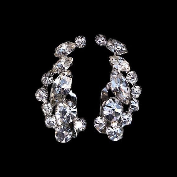 Clear Rhinestone clip earrings, Ear Climbers