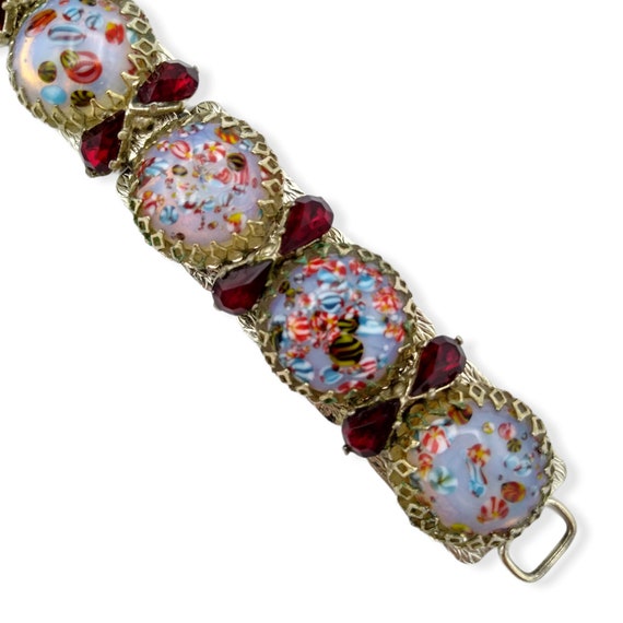 Art Glass Rhinestone Bracelet, Millefiori and Opa… - image 3