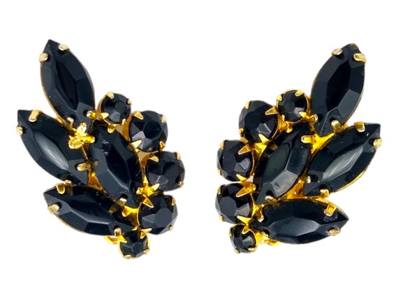 Black Juliana Rhinestone Earrings, Black Marquise… - image 1