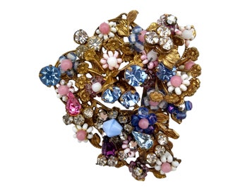 Original by Robert Brooch,  Haskell Era, Hearts and Flowers, Beautiful Pastels,  Beads, Rhinestones, Montees, Exceptional Workmanship!