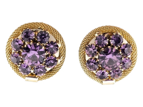 Purple Weiss Earrings, Purple Rhinestones and Gol… - image 1