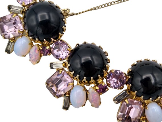 Rhinestone Bracelet Earrings Set, Black Cabochons… - image 3