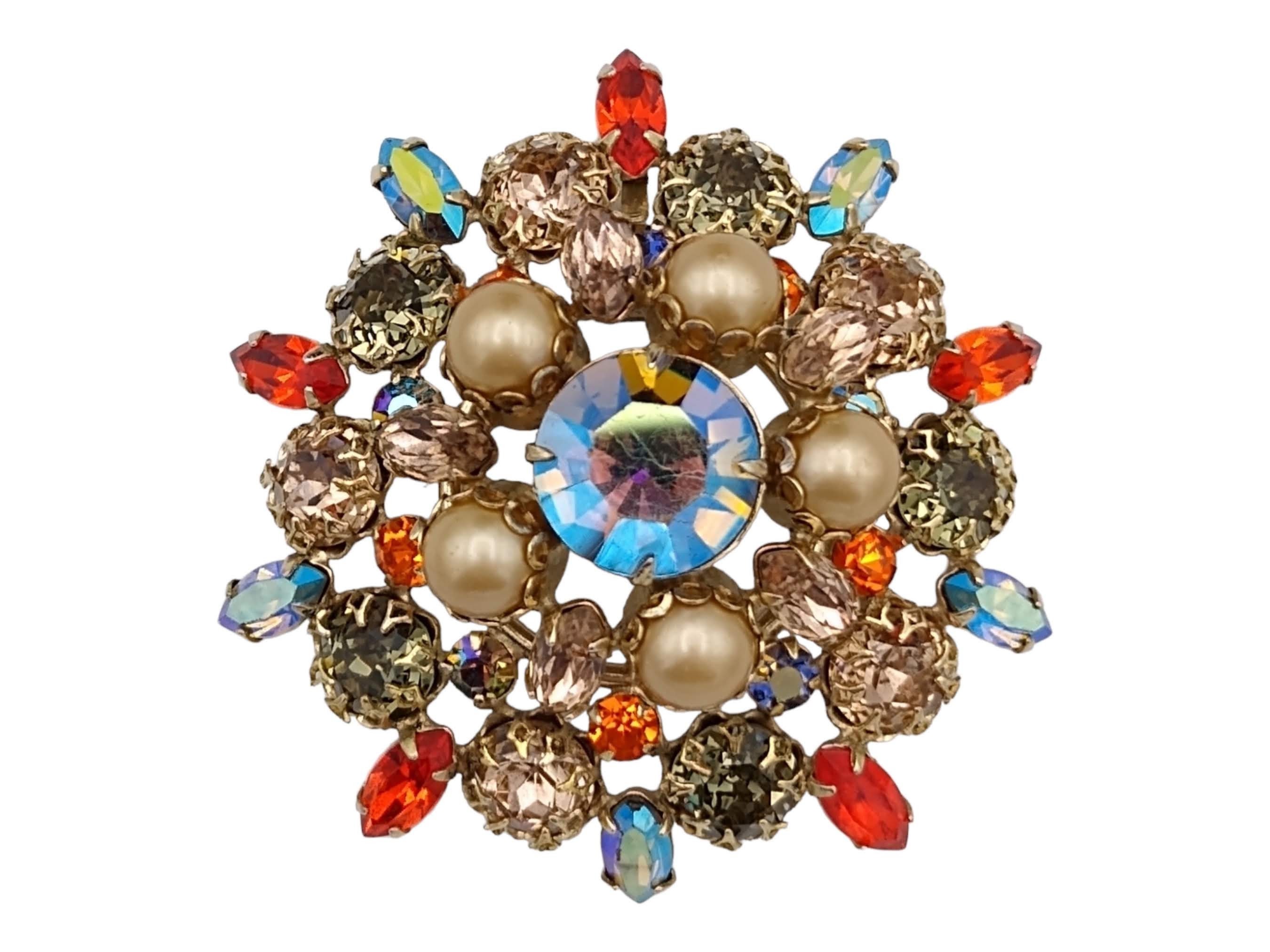 都内で Schreiner Gray Beige, Orange, Pendant! Brooch Rhinestone その他