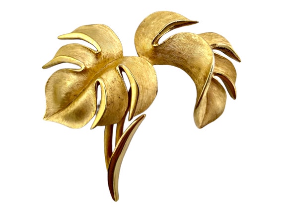 Trifari Brooch, Brushed Gold Tone Signed Trifari … - image 1