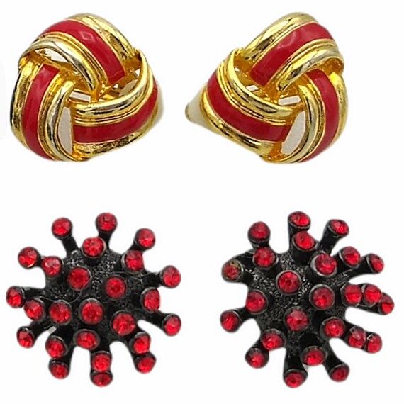 Rhinestone Earrings, Red and Green Atomic Sputnik… - image 3