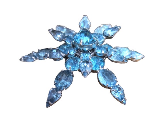 Huge Blue Snowflake Brooch, Aqua Blue Rhinestones… - image 2