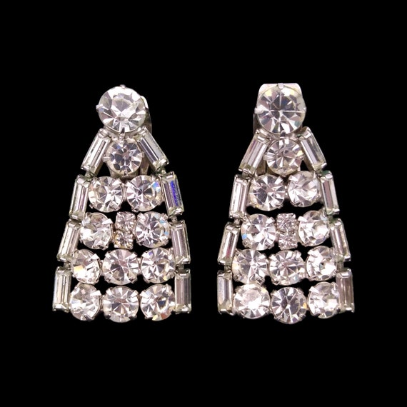 Dangly Rhinestone Earrings, Icy Crystal Baguettes 