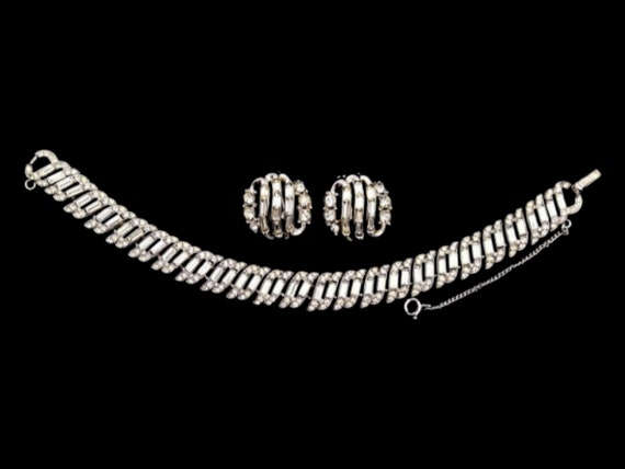 Trifari Rhinestone Bracelet Earrings Set, Outstan… - image 1