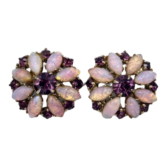 Purple Pink Rhinestone Earrings, Pink Opaline and 