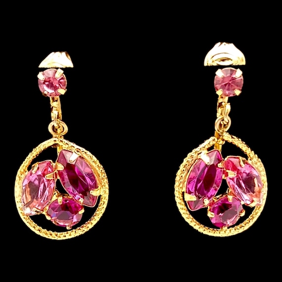 Pink Rhinestone Earrings, Pink Dangly Drop Rhinest