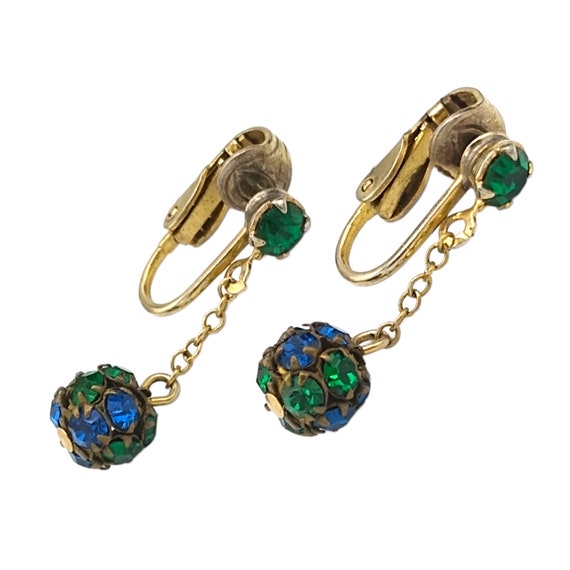 Blue Green Rhinestone Earrings, Blue and Green Rh… - image 1