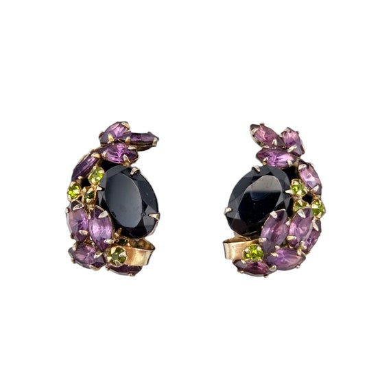 Rhinestone Earrings, Purple Green and Black Rhines