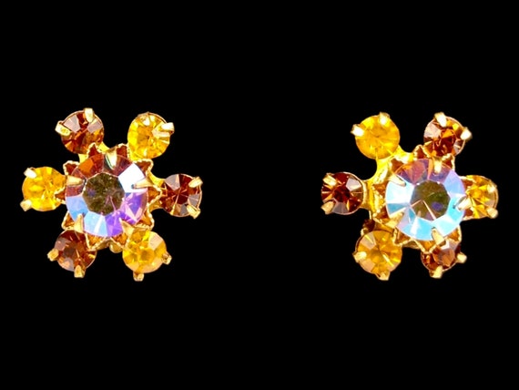 Signed Austria Rhinestone Earrings, Light Golden … - image 1