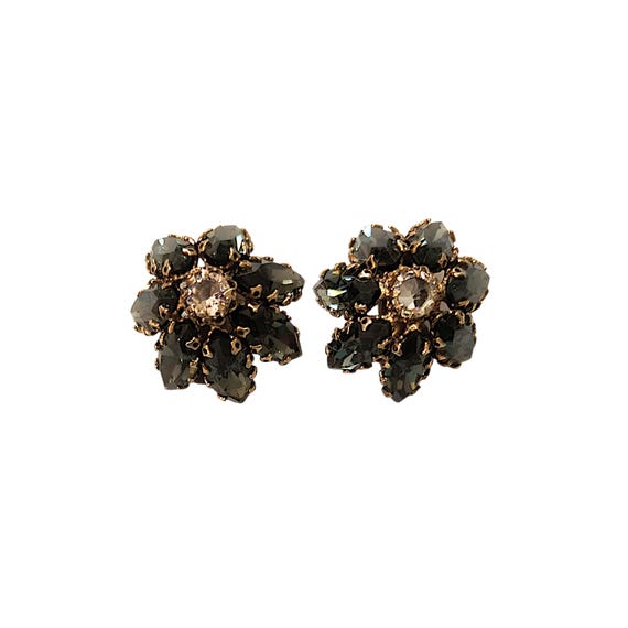 Gray Schreiner Rhinestone Earrings, Donut Hole Clips
