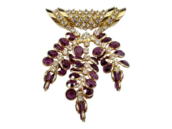 Wisteria Brooch, Purple And Clear Rhinestones, Da… - image 1