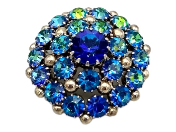 Weiss Rhinestone Brooch, Heliotrope Blue Green Pu… - image 2