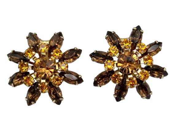 Brown Rhinestone Brooch Earrings Set, Dark Brown … - image 3