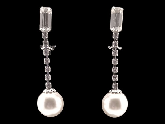 Dangly Rhinestone Earrings, Signed Lewis Segal, R… - image 1