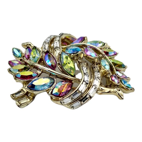 Pastel Rhinestone Brooch, Peridot, Pink, and Blue… - image 2