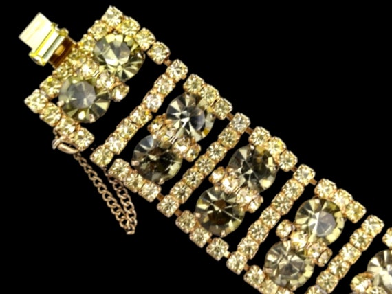 Rhinestone Bracelet, Light Yellow and Gray Rhines… - image 2