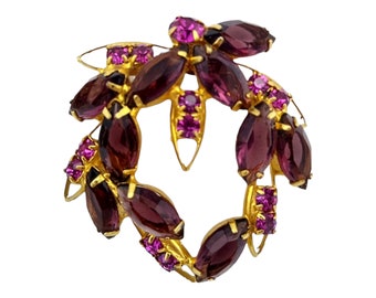 Purple and Pink Rhinestone Brooch, Gorgeous Floral Swag Design, Amethyst Purple Marquise and Dark Pink Chaton Rhinestones!