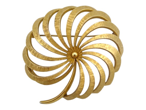 Gold Monet Brooch, Large Brushed Gold Tone Swirle… - image 1