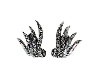 Marcasite Rhinestone Earrings with Hematite Baguette Rhinestones, Clip Earrings!