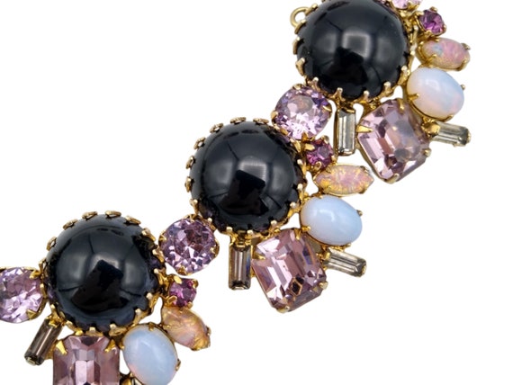 Rhinestone Bracelet Earrings Set, Black Cabochons… - image 4