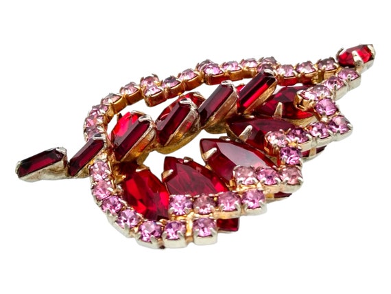 Kramer Red Rhinestone Brooch, Red Rhinestone Shad… - image 3