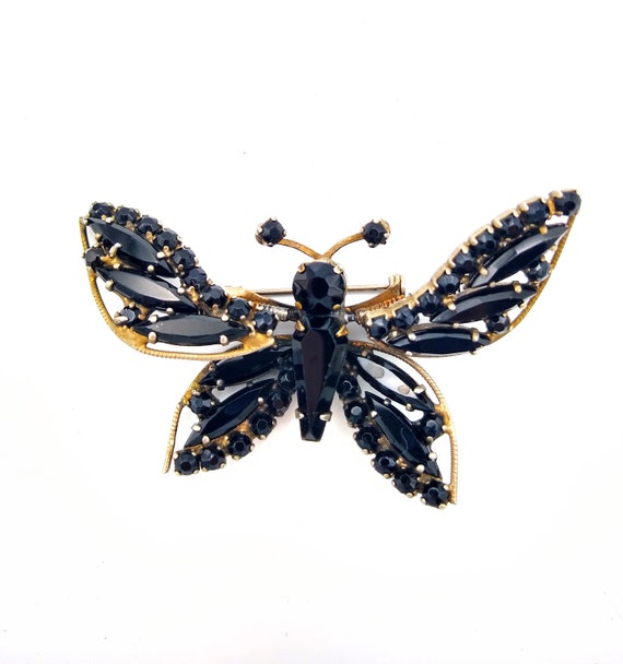 Weiss Butterfly Trembler Brooch, Large Black Rhine