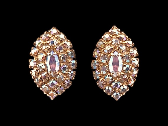 Rhinestone Earrings, Aurora Borealis Rhinestone E… - image 1