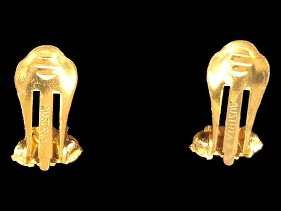 Signed Austria Rhinestone Earrings, Light Golden … - image 2