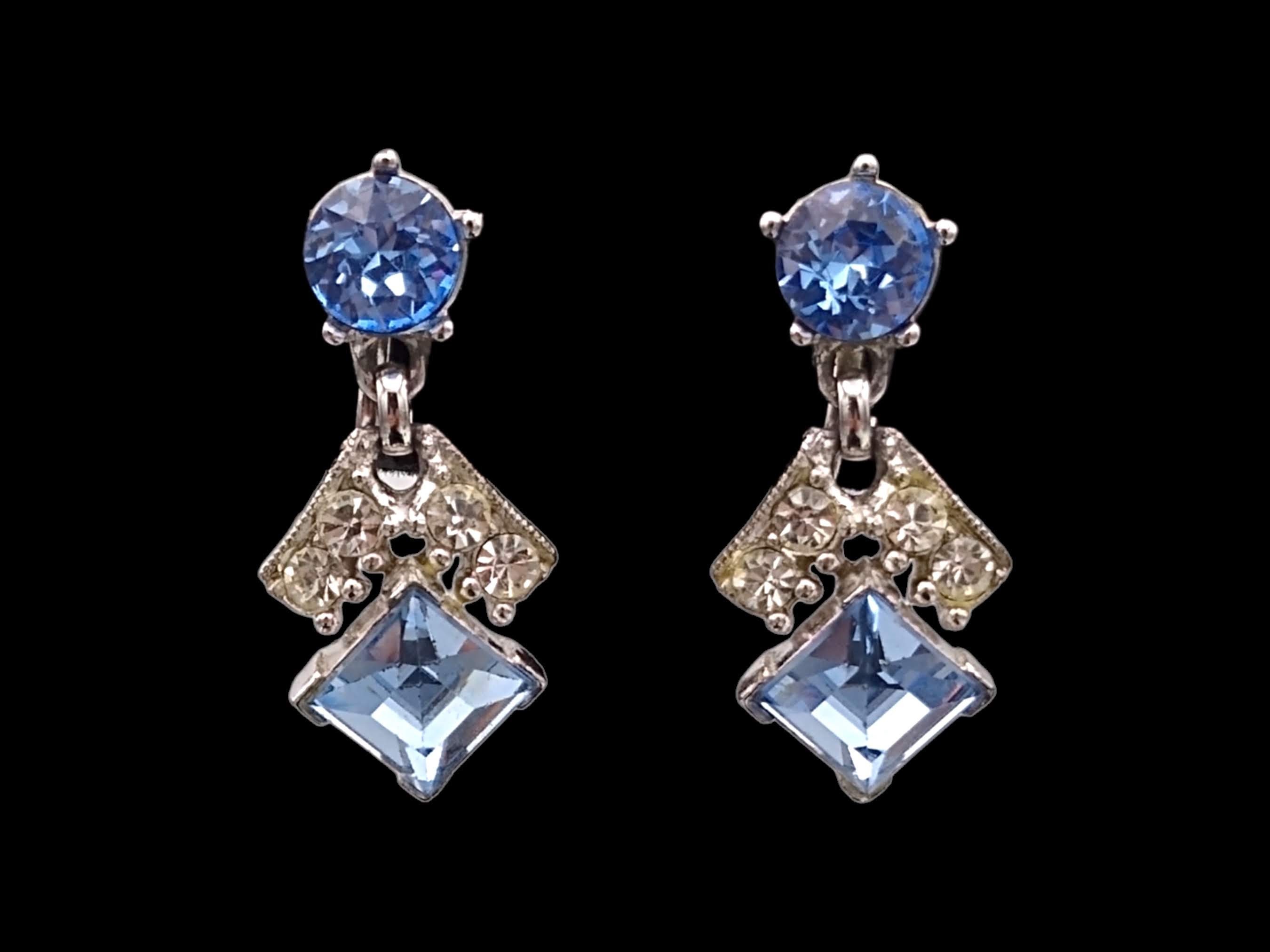 Vintage Bogoff Rhinestone Earrings: Light Sapphire Blue Screw