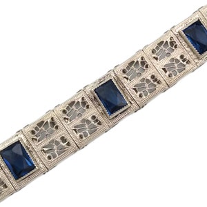 Wide Sapphire & Baby Blue Rhinestone Bracelet 1 1/8 Inch