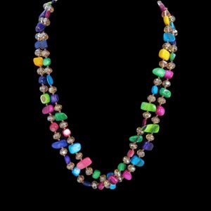 Single Strand Beaded Necklace, Colorful Glass, Dyed Shell, Dyed Stone