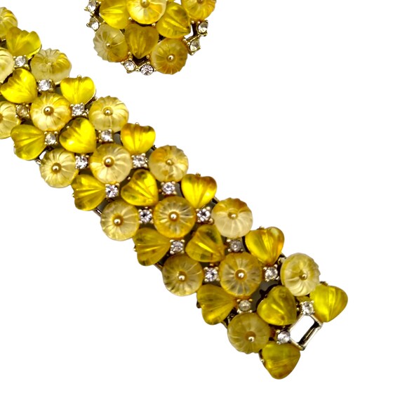 Kramer Rhinestone Bracelet Earrings Set! Yellow H… - image 4