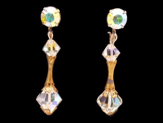 Dangly Rhinestone Earrings, Aurora Borealis Rhine… - image 1