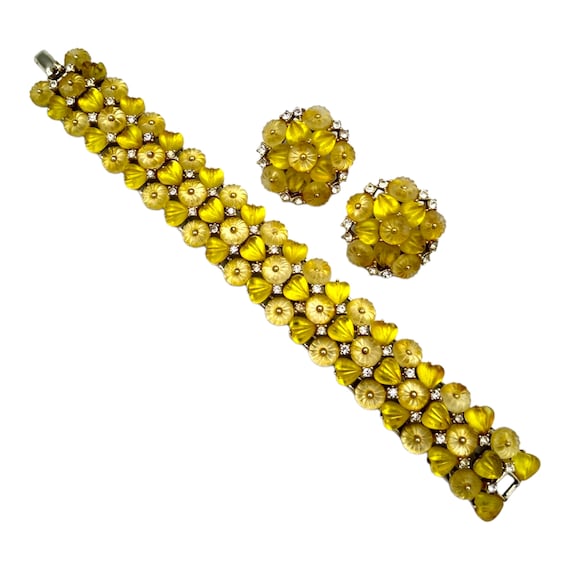 Kramer Rhinestone Bracelet Earrings Set! Yellow H… - image 1