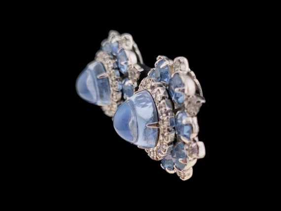 Hattie Carnegie, Rhinestone Earrings, Big Blue Gu… - image 3