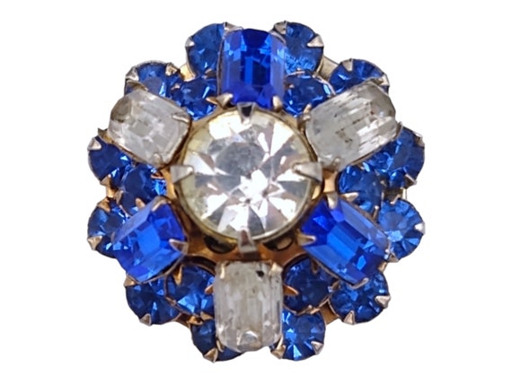 Adjustable Rhinestone Ring, Royal Blue and Clear … - image 2