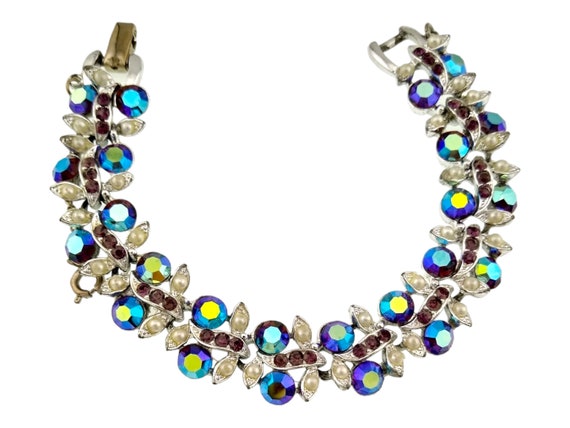 Purple Rhinestone Bracelet and Clip Earrings Set,… - image 2