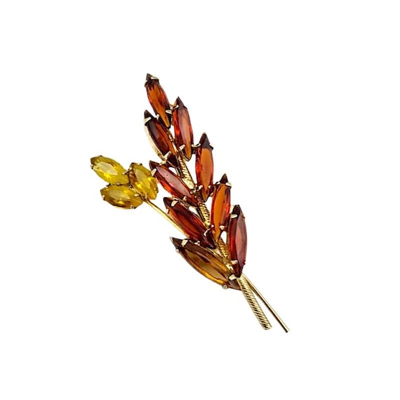 Rhinestone Brooch, Topaz and Yellow Rhinestones, Floral Sprig Brooch!