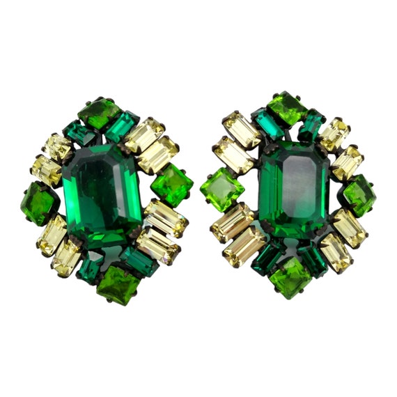Schreiner Rhinestone Earrings, Lime Green, Emerald