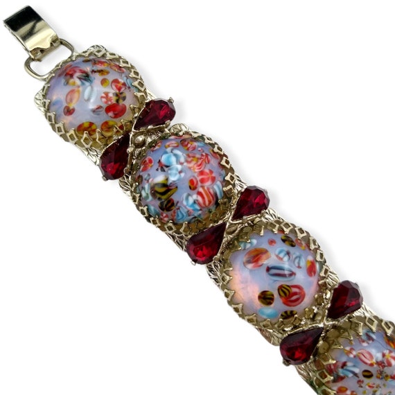 Art Glass Rhinestone Bracelet, Millefiori and Opa… - image 2