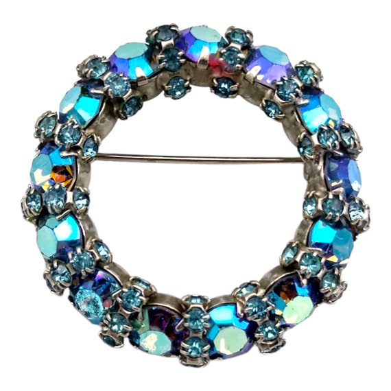 Warner Aqua Blue Rhinestone Brooch, Aqua Aurora Bo