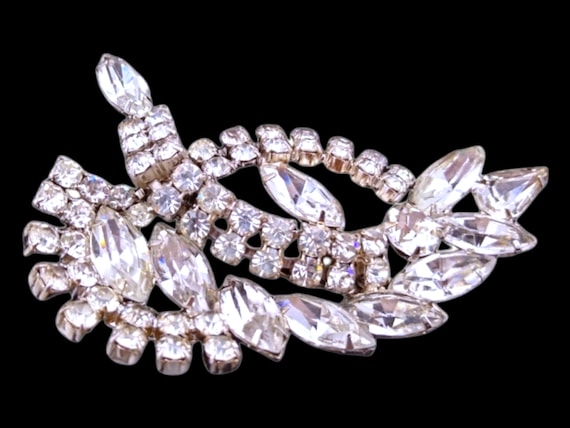 Rhinestone Brooch, Large Clear Rhinestones Brooch… - image 2