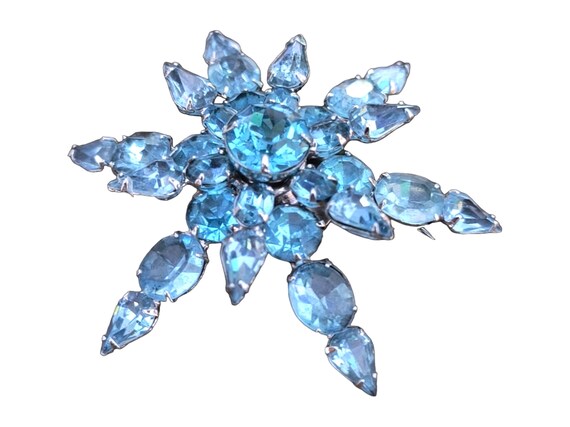 Huge Blue Snowflake Brooch, Aqua Blue Rhinestones… - image 3