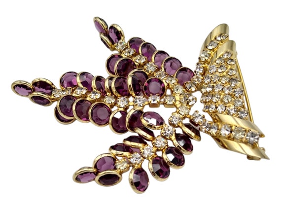 Wisteria Brooch, Purple And Clear Rhinestones, Da… - image 3