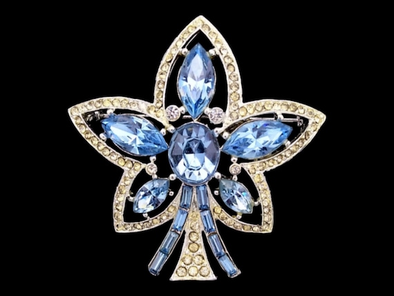 Blue Rhinestone Brooch, Baby Blue and Icy Crystal… - image 1