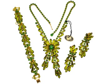 Juliana Olivine Green Rhinestone Bracelet and Clip Earrings